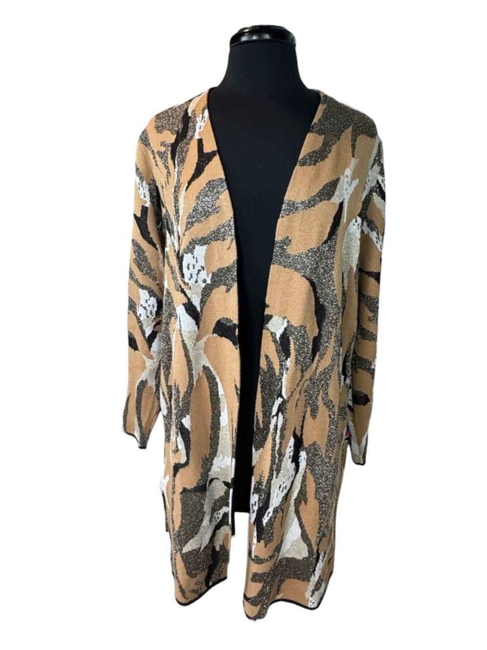 Chico’s Abstract Animal Print Metallic Open Front Cardigan Size 2/US Large NWOT